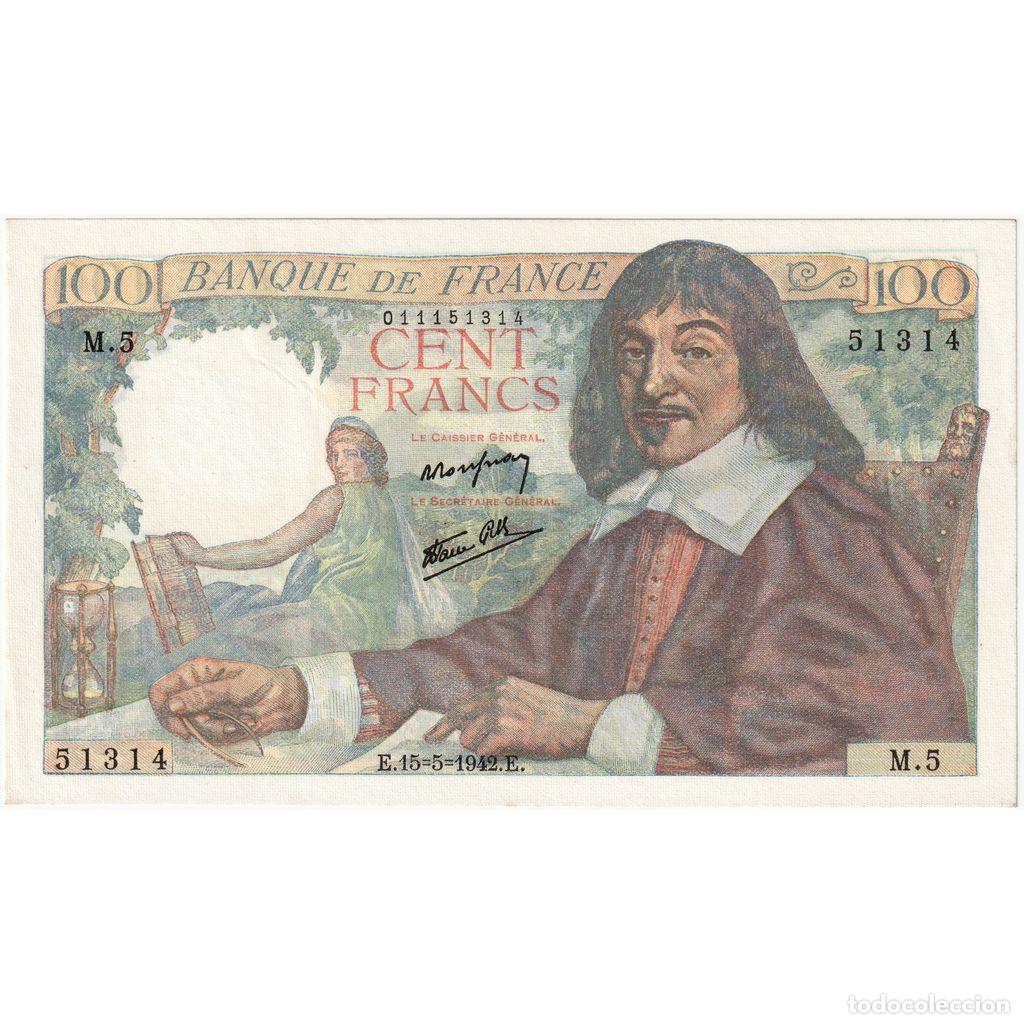 Billetes extranjeros: [#377724] Francia, 100 Francs, Descartes, 1942-05-15, M.5, UNC