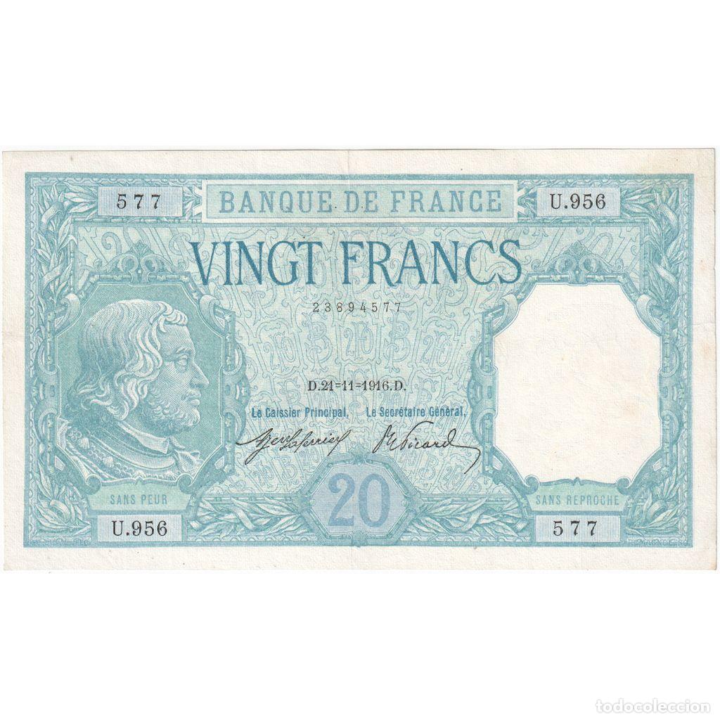 Billetes extranjeros: [#377722] Francia, 20 Francs, Bayard, 1916-11-21, U.956, EBC+