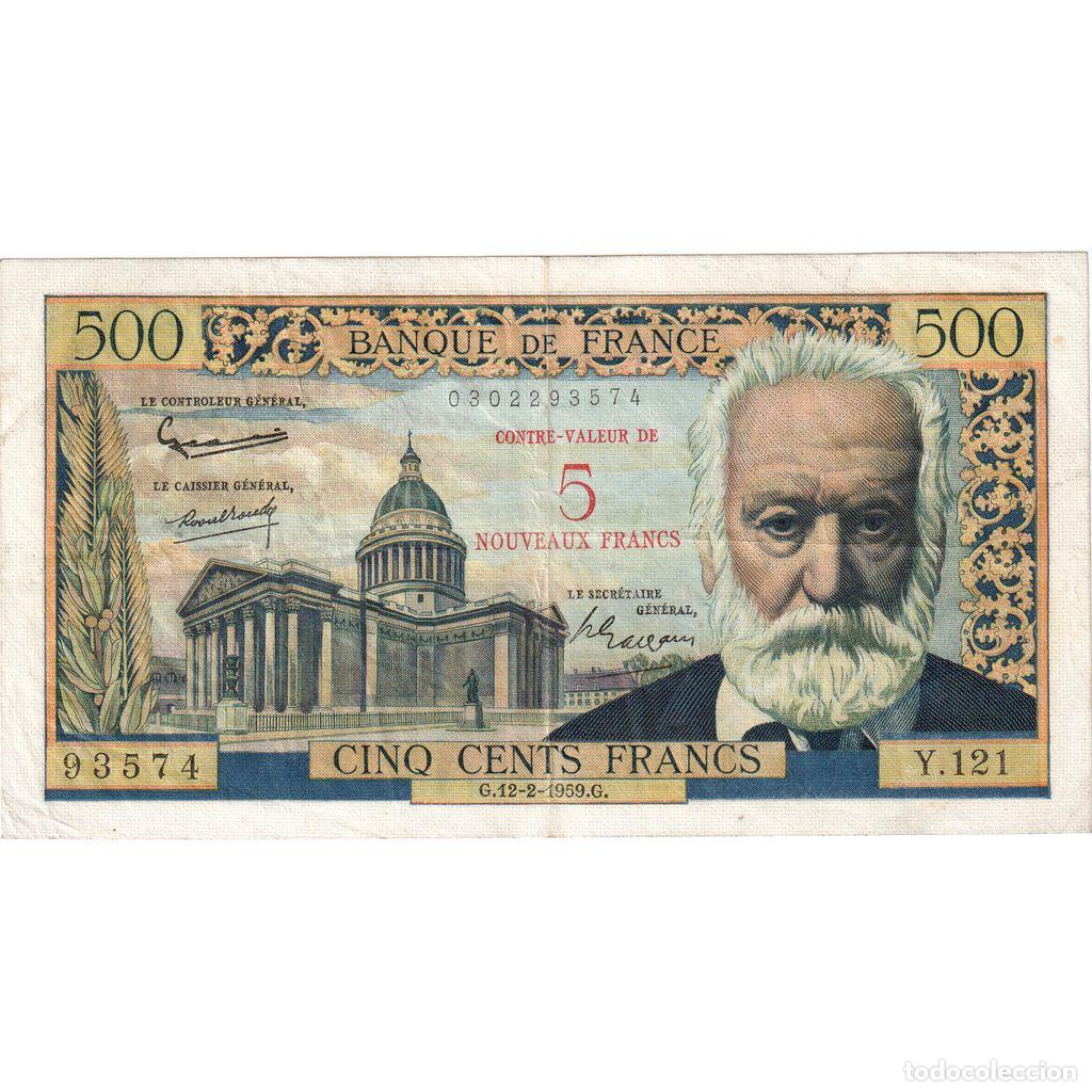 Billetes extranjeros: [#377719] Francia, 5 Nouveaux Francs on 500 Francs, Victor Hugo, 1959-02-12, Y.121, MBC
