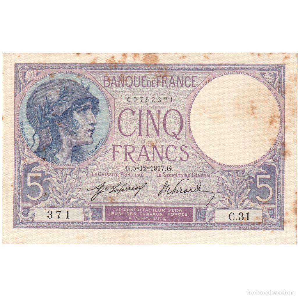 Billetes extranjeros: [#377710] Francia, 5 Francs, Violet, 1917-12-05, C.31, EBC