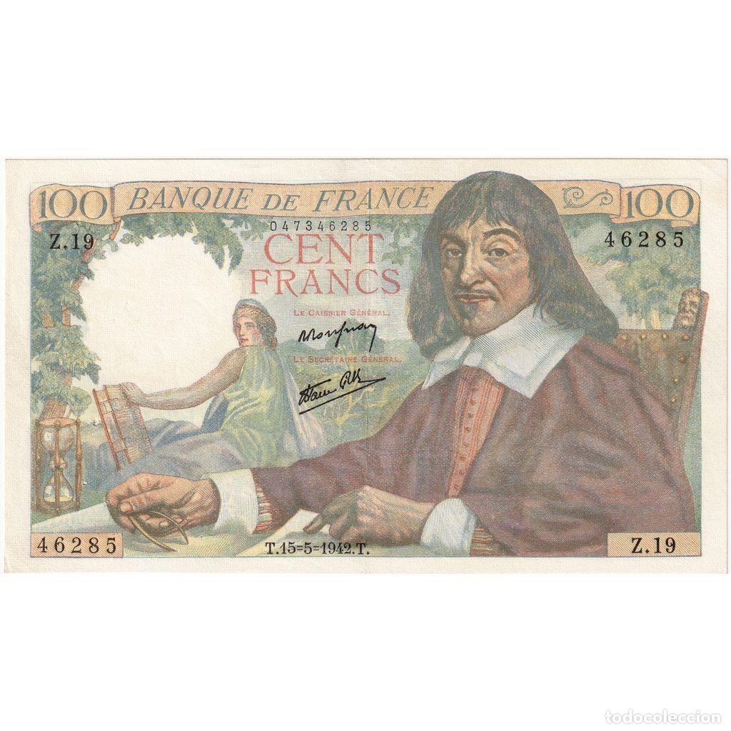 Billetes extranjeros: [#377729] Francia, 100 Francs, Descartes, 1942-05-15, Z.19, EBC+