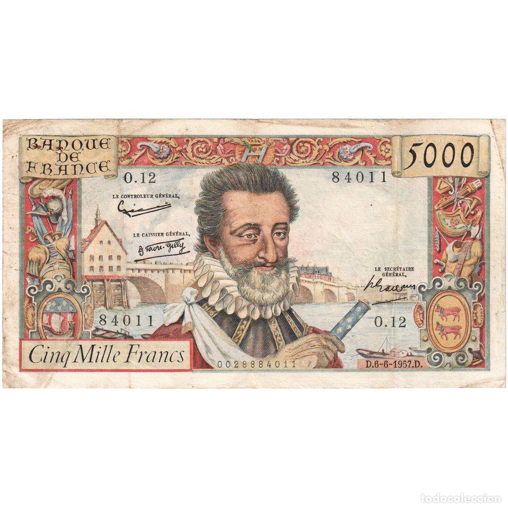 Billetes extranjeros: [#377712] Francia, 5000 Francs, Henri IV, 1957-06-06, O.12, BC