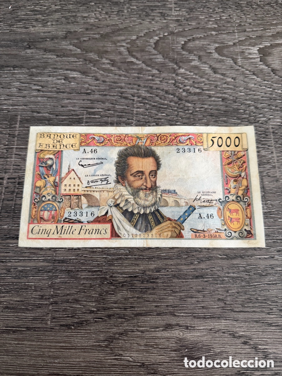 Billetes extranjeros: Francia 5000 Francos Rey Enrique IV 06.03.1958