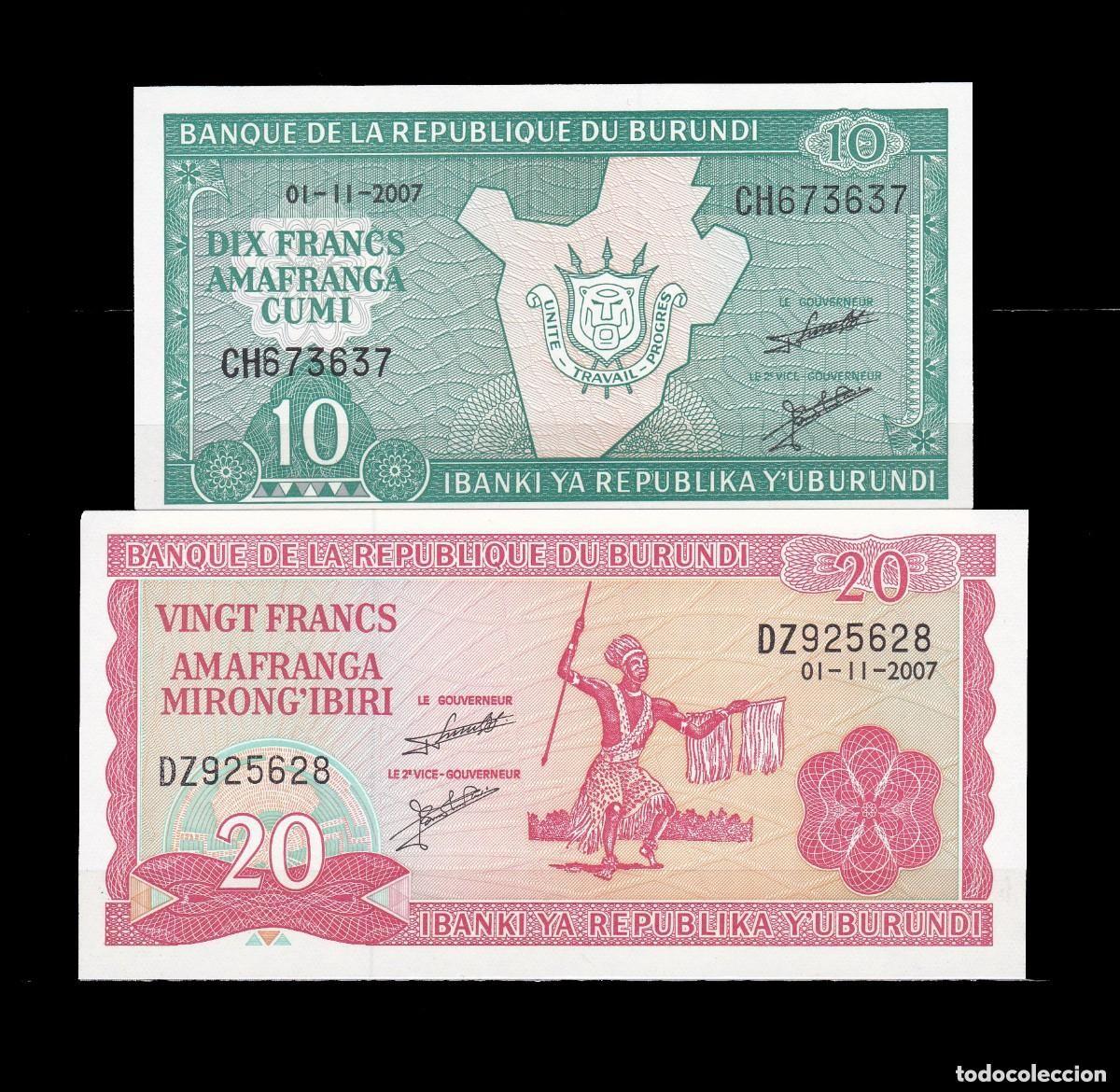 Billetes extranjeros: BURUNDI - 10 Y 20 FRANCOS DE 2007 - SIN CIRCULAR