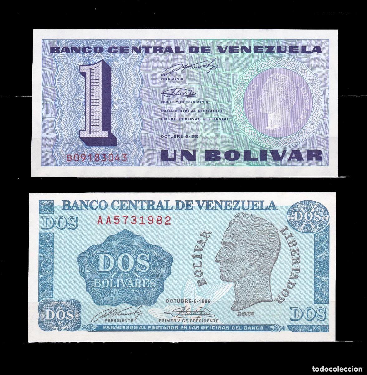 Billetes extranjeros: VENEZUELA - 1 Y 2 BOLIVARES DE 1989 - SIN CIRCULAR