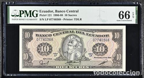 Billetes extranjeros: ECUADOR * BILLETE 10 SUCRES 1986-88 * PMG-66 EPQ (IC-1658)