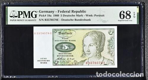 Billetes extranjeros: ALEMANIA * BILLETE 5 DEUTSCHE MARK 1960 * PMG-68 EPQ (IC-1663)