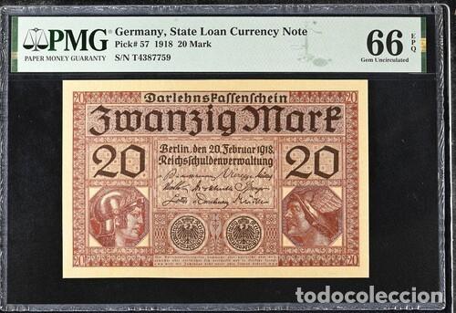Billetes extranjeros: ALEMANIA * BILLETE 20 MARK 1918 * PMG-66 EPQ (IC-1664)