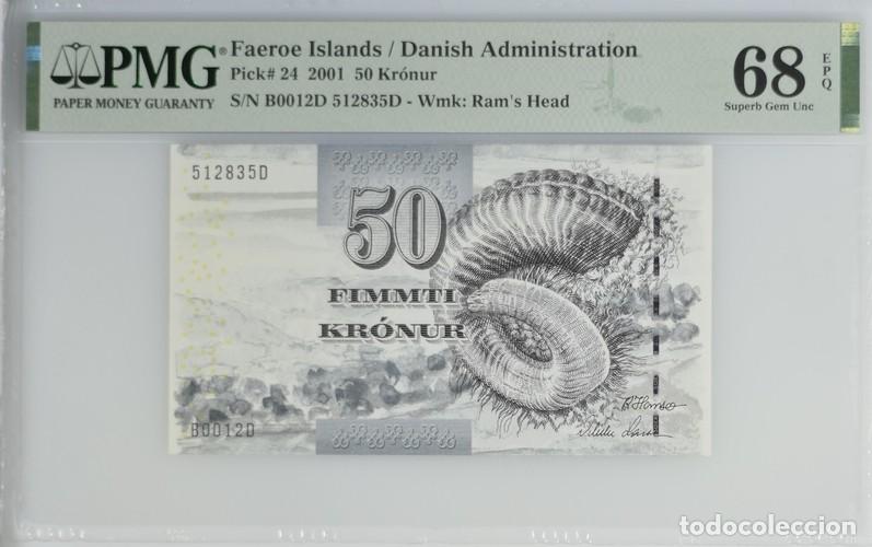 Billetes extranjeros: ISLAS FEROE * BILLETE 50 KRONUR 2001 * PMG-68 EPQ (IC-1665)