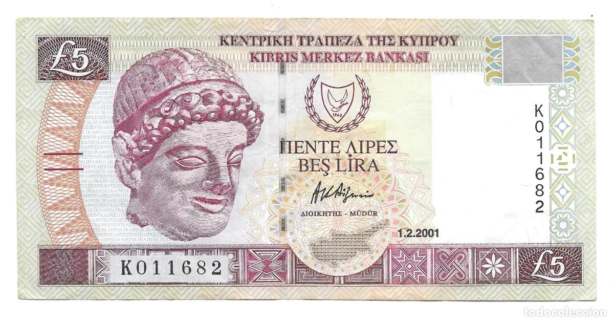 Billetes extranjeros: Billete de 5 libras de Chipre del a&ntilde;o 2001. VF