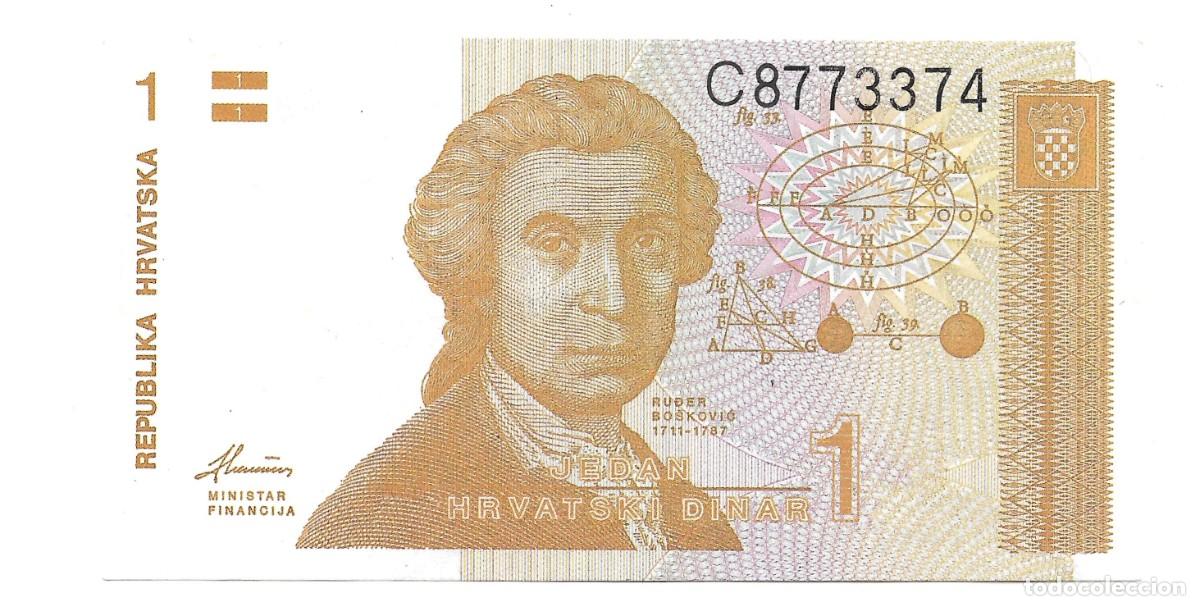 Billetes extranjeros: Billete de 1 Dinar de Croacia del a&ntilde;o 1991 (UNC).