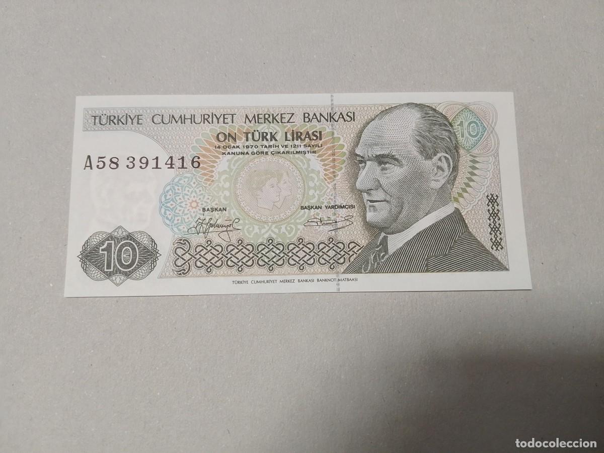 Billetes extranjeros: Billete Turqu&iacute;a, 10 T&uuml;rk Lirası, a&ntilde;o 1970, serie A, UNC