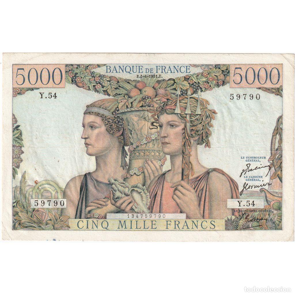 Billetes extranjeros: [#377735] Francia, 5000 Francs, Terre et Mer, 1951-04-05, Y.54, MBC