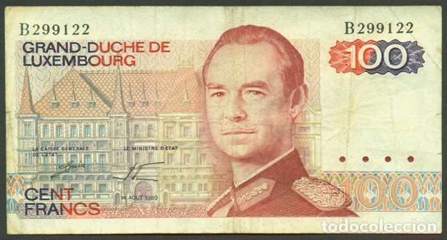 Billetes extranjeros: LUXEMBURGO (LUXEMBOURG) 100 francs 1980. Pick 57. Serie B.