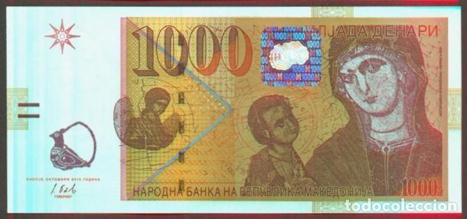 Billetes extranjeros: MACEDONIA. 1000 denari Octubre 2013. Ver firma. S/C. Pick 22 c. Icono siglo XIV.