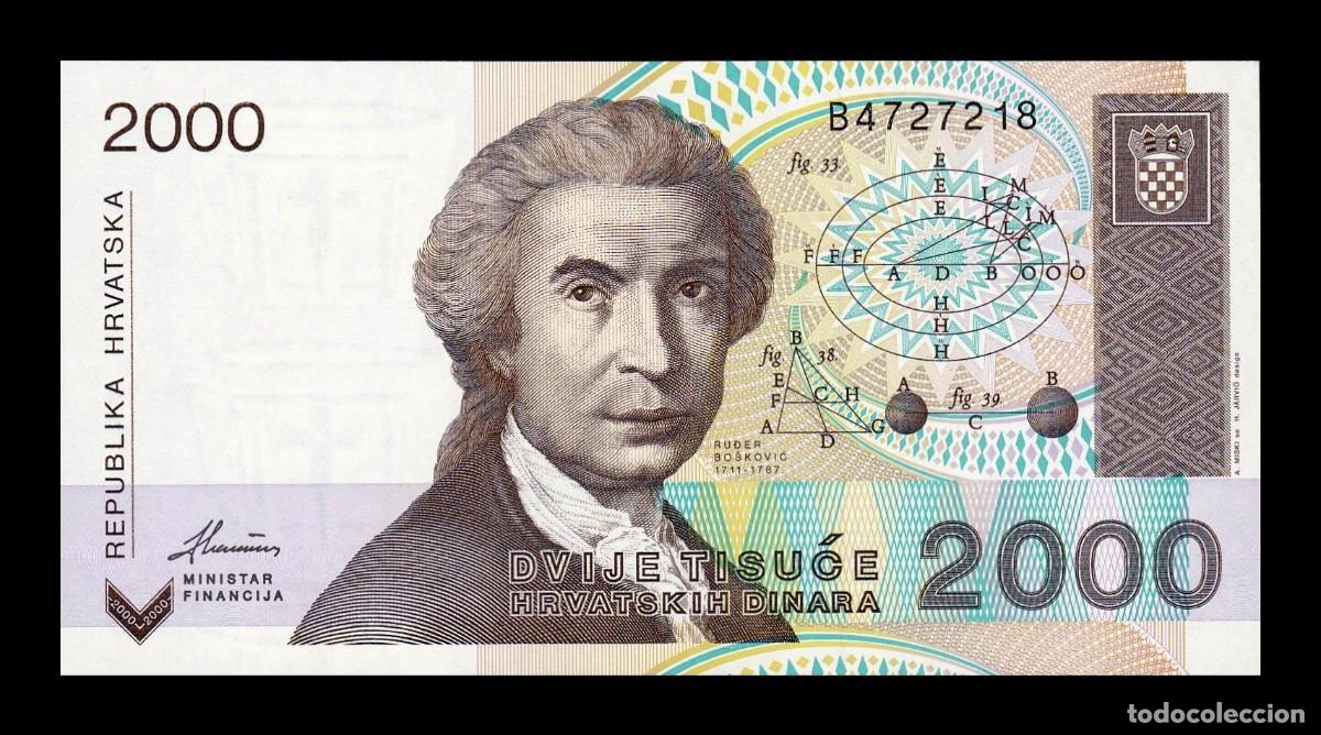 Billetes extranjeros: Croacia 2000 Dinara Ruder Bosković 1992 Pick 23 Sc Unc