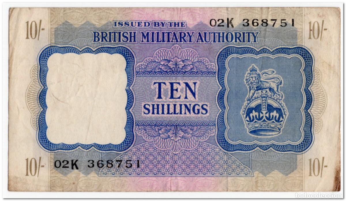 Billetes extranjeros: GREAT BRITAIN,BRITISH MILITARY AUTORITY,10 SHILLINGS,1943,P.M5,VF