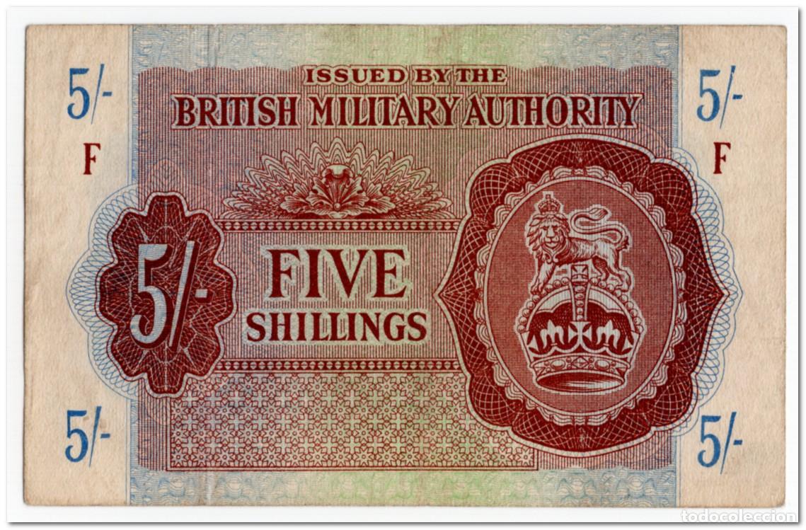 Billetes extranjeros: GREAT BRITAIN,BRITISH MILITARY AUTORITY,5 SHILLINGS,1943,P.M4,VF+
