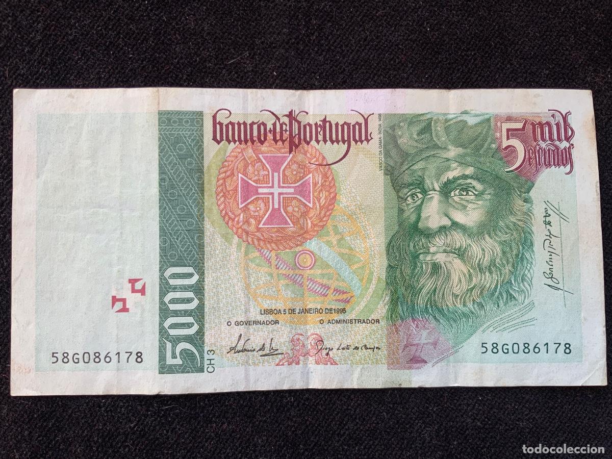 Billetes extranjeros: Billete de 5000 escudos, 1992, portugal, mbc.