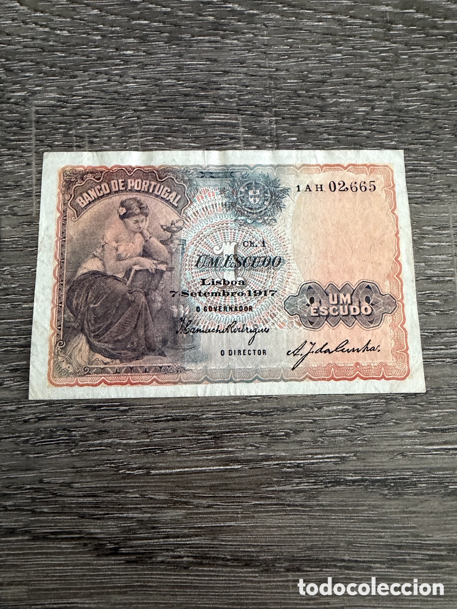Billetes extranjeros: Portugal 1 escudo 1917 banco Portugal