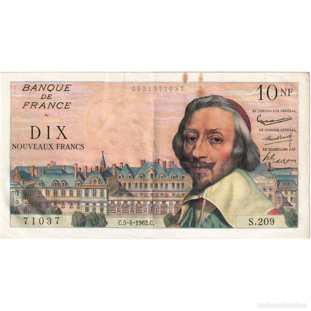 Billetes extranjeros: [#377704] Francia, 10 Nouveaux Francs, Richelieu, 1962-04-05, S.209, MBC