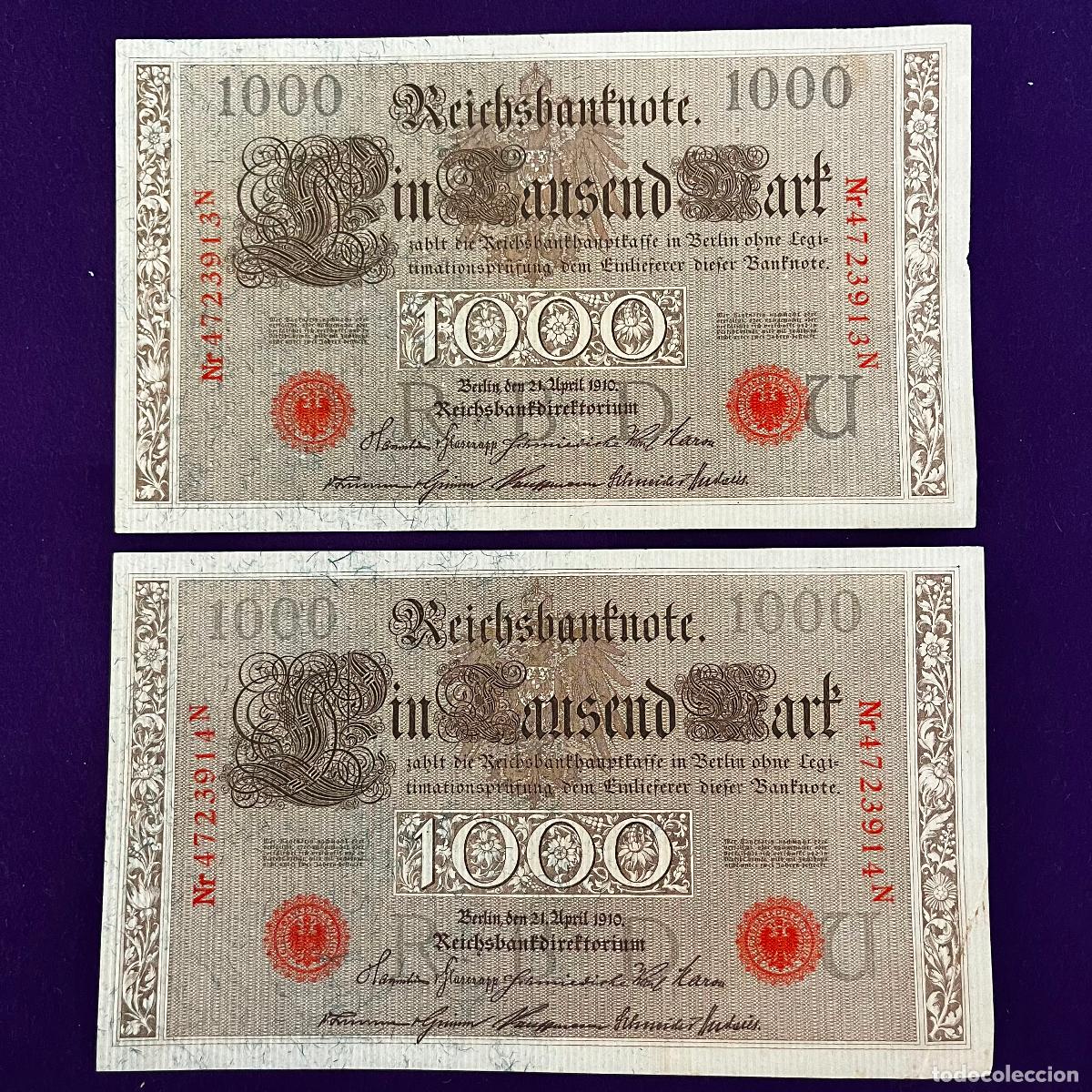 Billetes extranjeros: PAREJA DE BILLETES CORRELATIVOS DE ALEMANIA. BERLIN. 1910. PRECIOSOS. ORIGINALES.