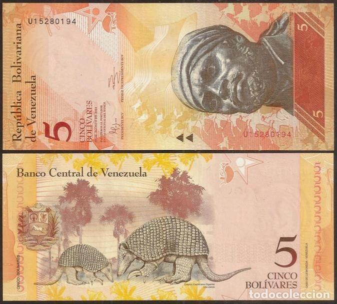 International Banknotes: VENEZUELA. 5 bolivares 19.08. 2014. S/C. Serie U. Fauna. Cusp&oacute;n.