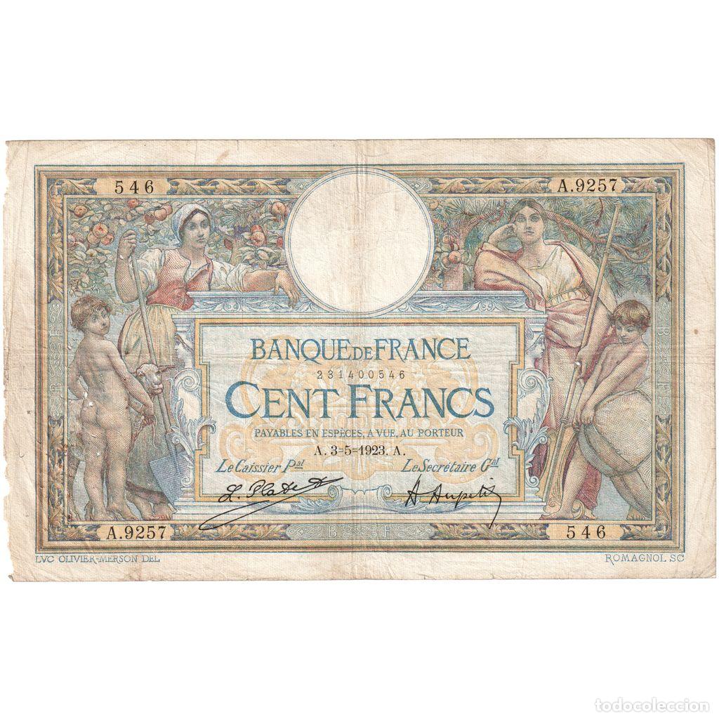 Billetes extranjeros: [#377716] Francia, 100 Francs, Luc Olivier Merson, 1923-05-03, A.9257, RC+