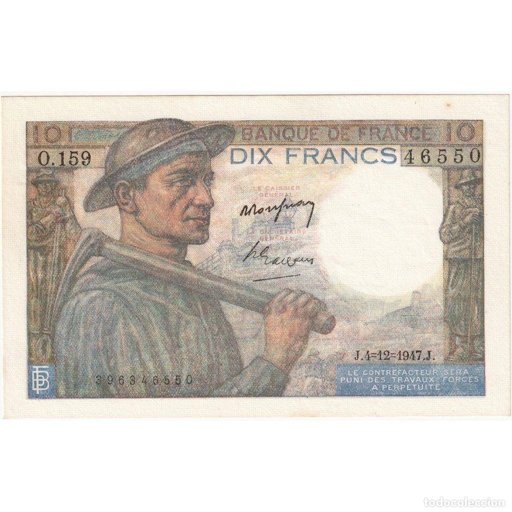 Billetes extranjeros: [#377733] Francia, 10 Francs, Mineur, 1947-12-04, O.159, UNC