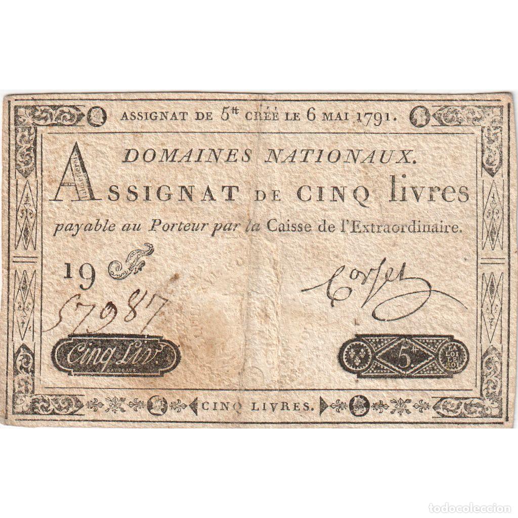Billetes extranjeros: [#377742] Francia, 5 Livres, 1791-05-06, 19F, BC