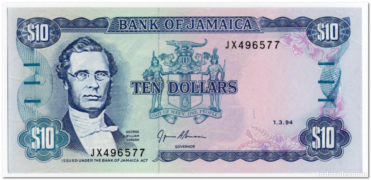 Billetes extranjeros: JAMAICA,10 DOLLARS,1994,P.71e,UNC