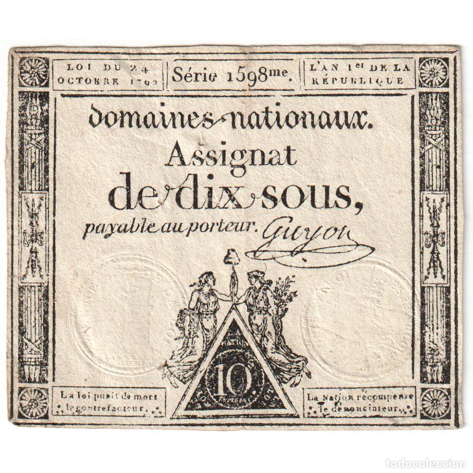 Billetes extranjeros: [#377757] Francia, 10 Sous, 1792-10-24, 1598, MBC
