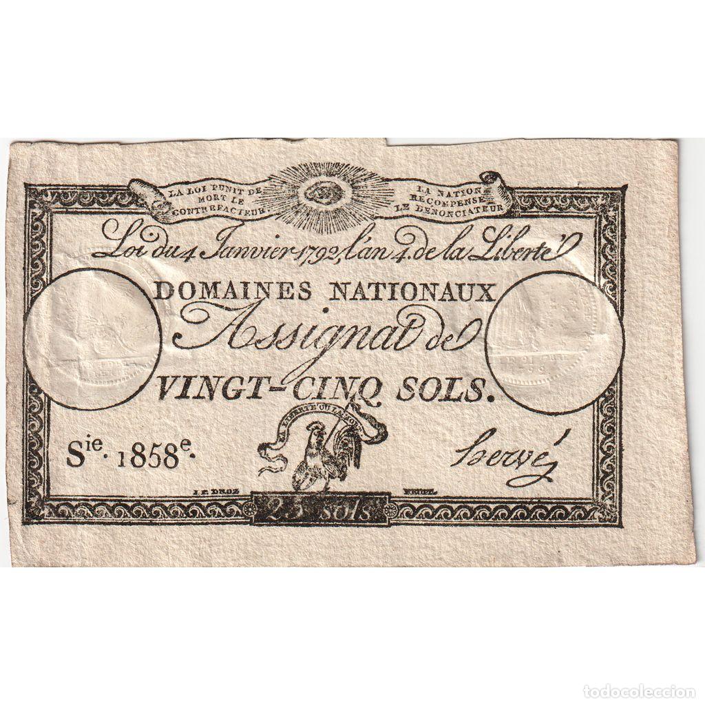 Billetes extranjeros: [#377758] Francia, 25 Sols, 1792-01-04, Serie 1858, EBC
