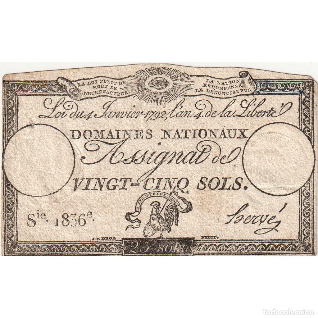 Billetes extranjeros: [#377760] Francia, 25 Sols, 1792-01-04, Serie 1858, MBC+