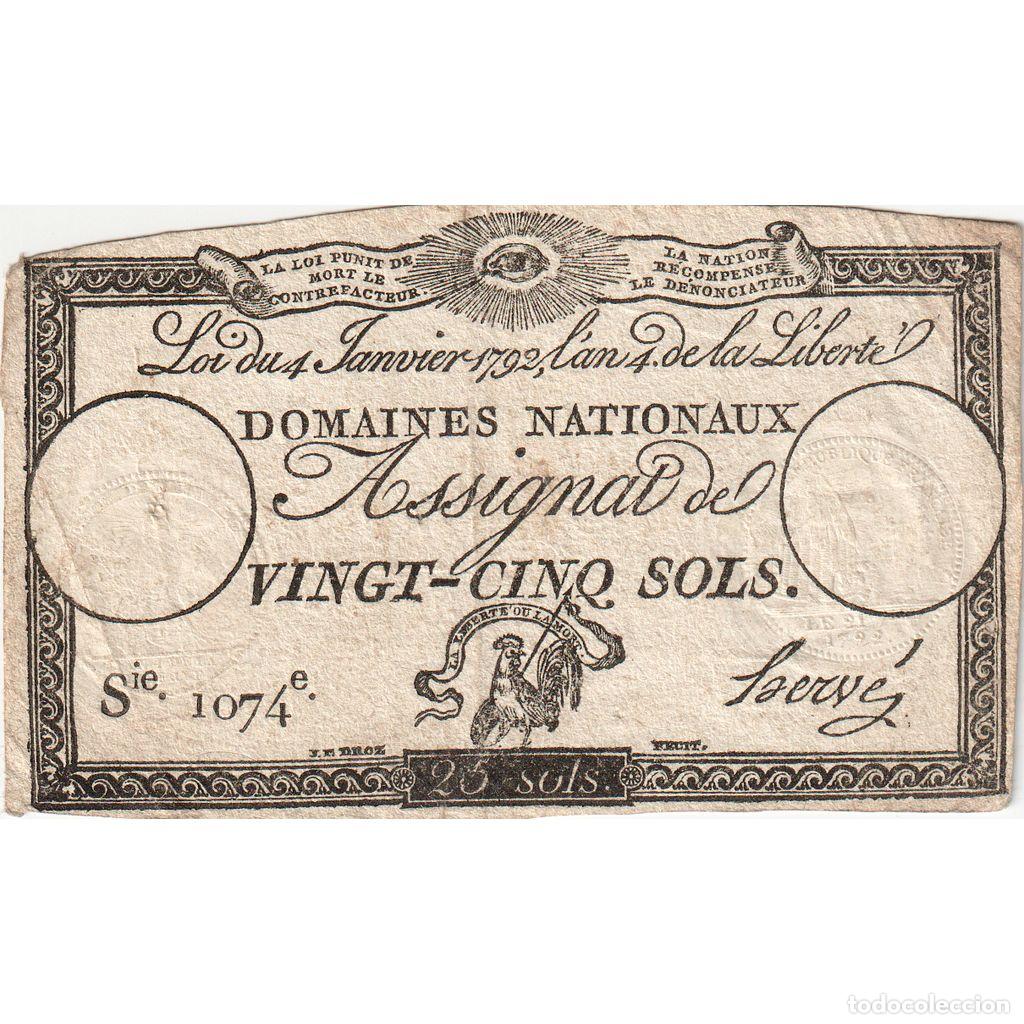 Billetes extranjeros: [#377762] Francia, 25 Sols, 1792-01-04, 1074, MBC