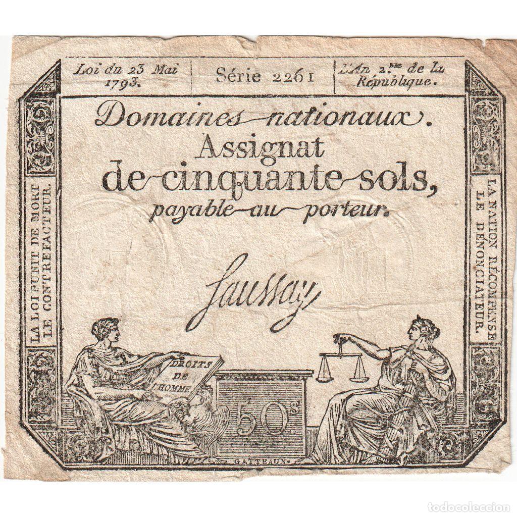 Billetes extranjeros: [#377764] Francia, 50 Sols, 1793-05-23, 2261, MBC