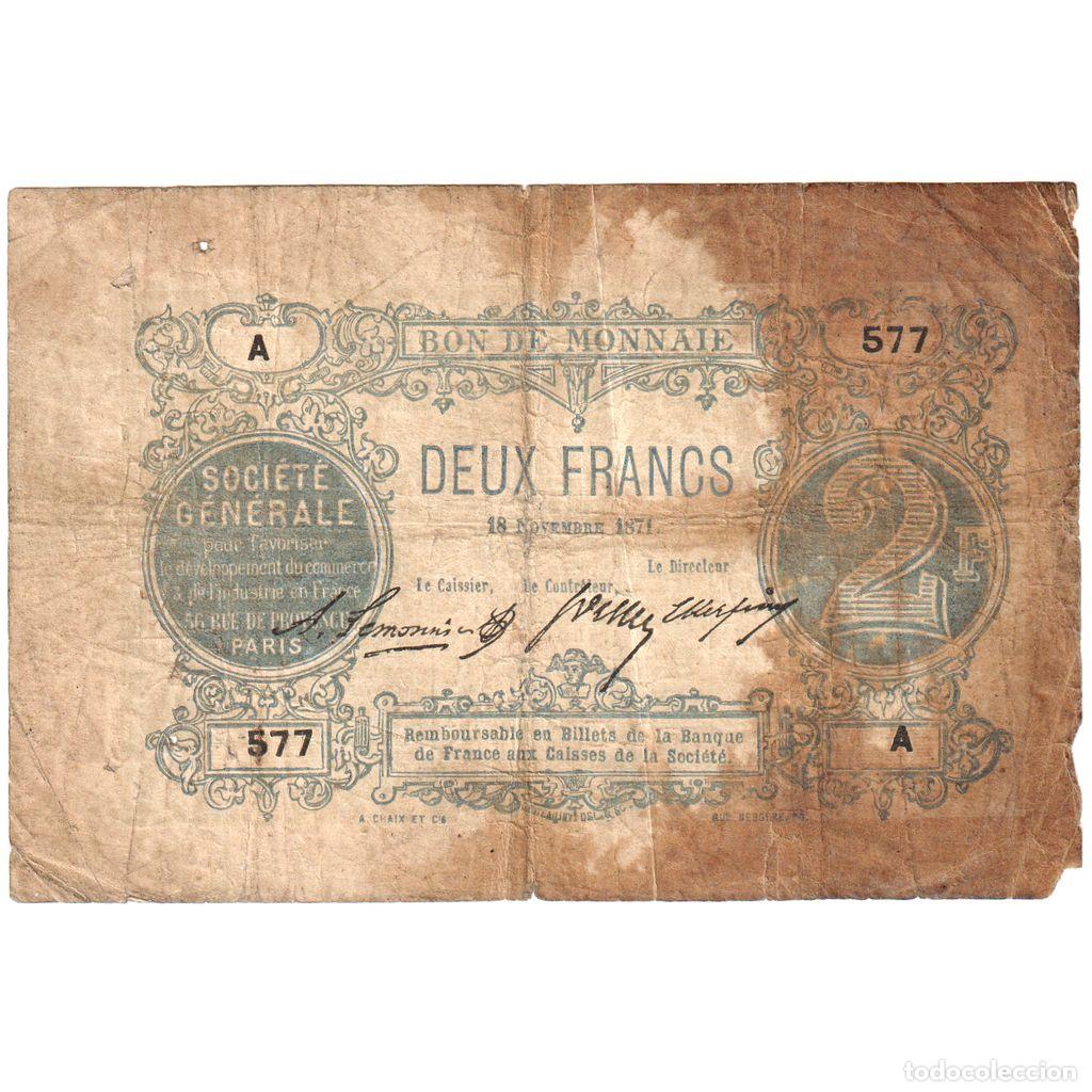 Billetes extranjeros: [#377767] Francia, 2 Francs, 1871-11-18, A, BC