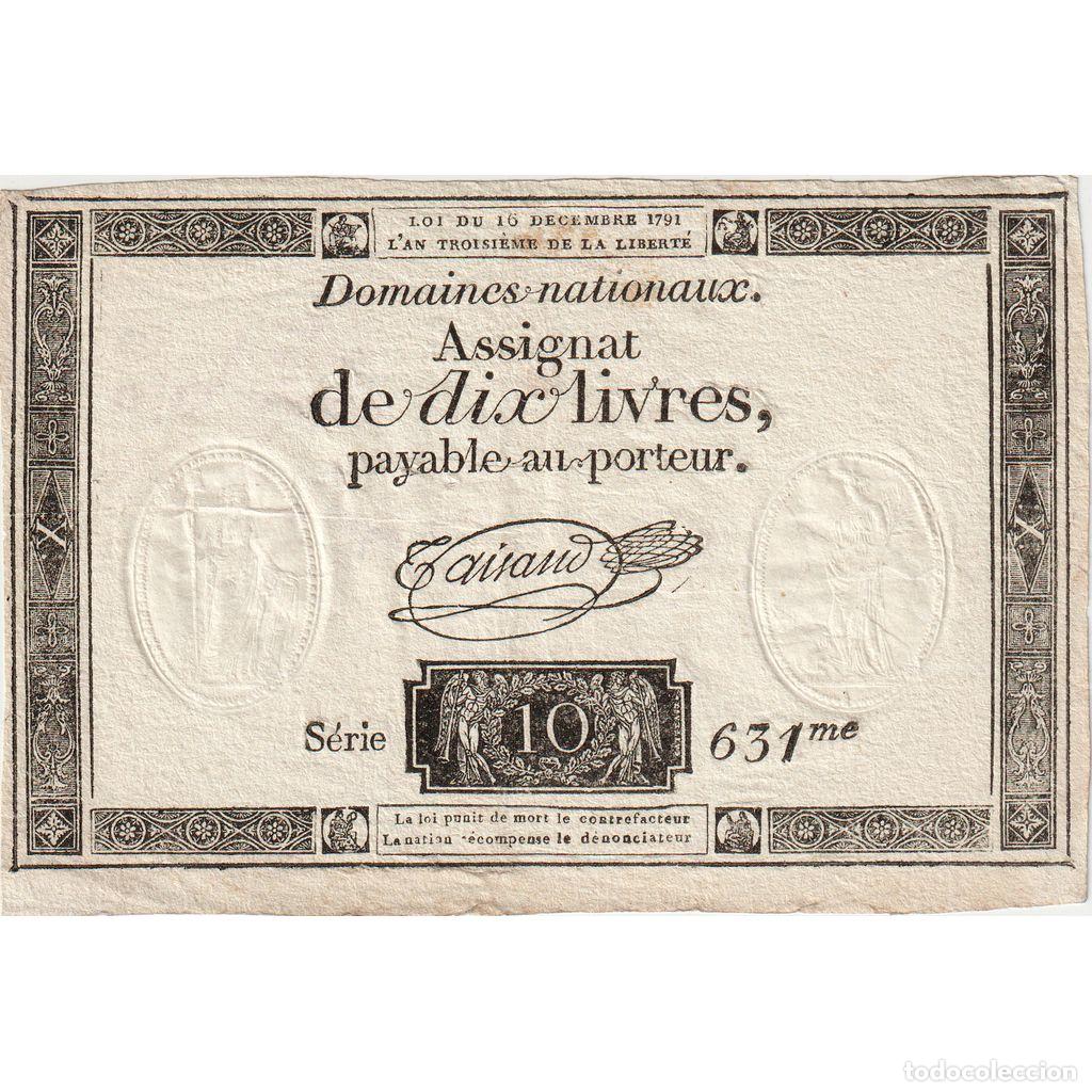 Billetes extranjeros: [#377780] Francia, 10 Livres, 1791-12-16, 631, MBC+