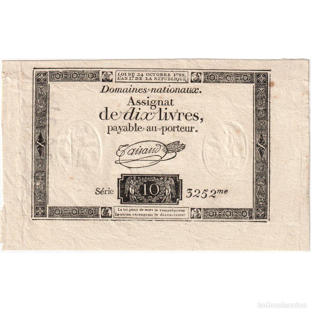 Billetes extranjeros: [#377781] Francia, 10 Livres, 1792-10-24, 3252, Wide margins, MBC+