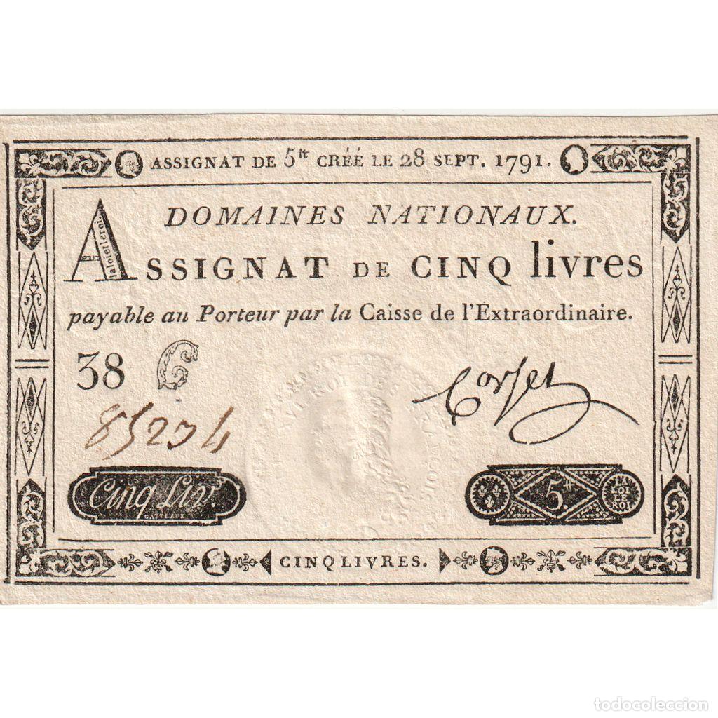 Billetes extranjeros: [#377783] Francia, 5 Livres, 1791-09-28, 38C, SC