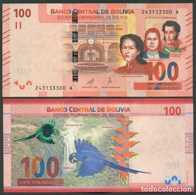 International Banknotes: BOLIVIA. 100 bolivianos 2018(2024). Ver firmas. S/C. Paraba azul.