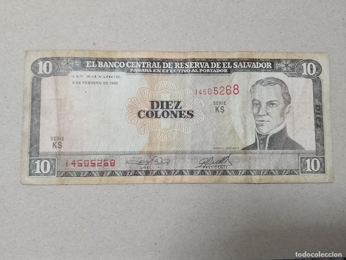 Billetes extranjeros: Billete El Salvador, 10 colones, a&ntilde;o 1996