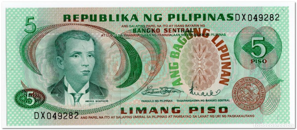 Billetes extranjeros: PHILIPPINES,5 PISO,1974-85 P.153a,UNC