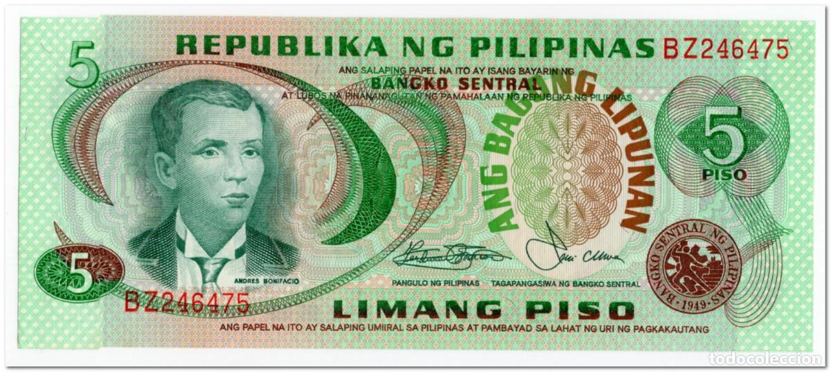 Billetes extranjeros: PHILIPPINES,5 PISO,1978,P.160c,UNC