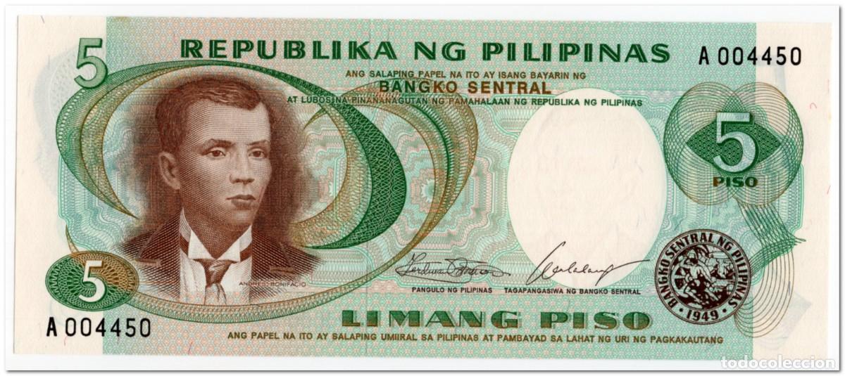 Billetes extranjeros: PHILIPPINES,5 PISO,1969,P.143a,UNC