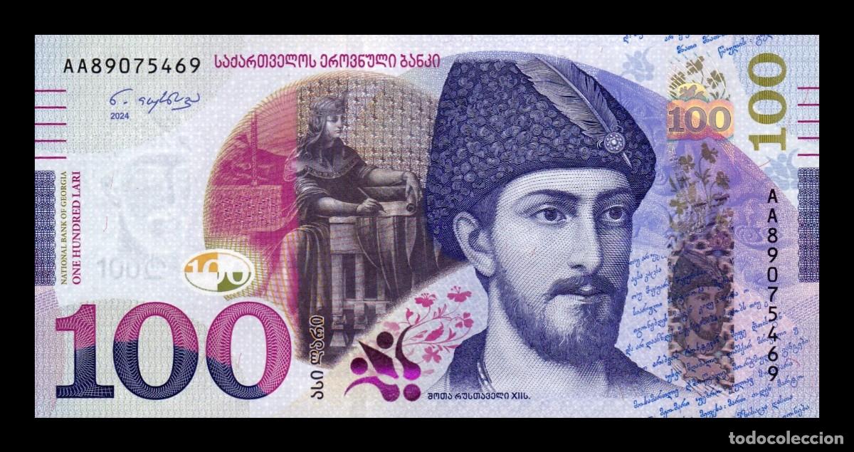 Billetes extranjeros: Georgia 100 Lari Shota Rustaveli 2024 Pick 80c Nuevo Sc Unc