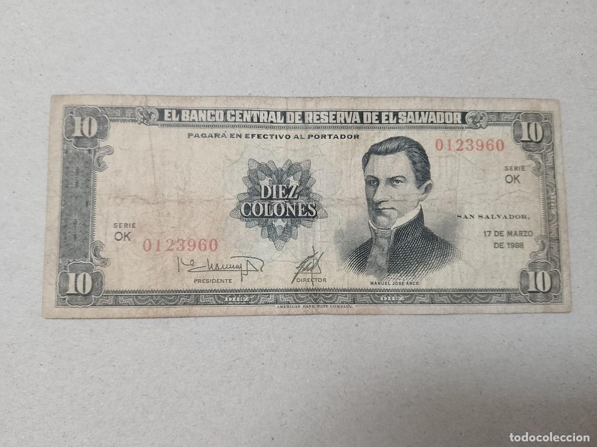 Billetes extranjeros: Billete El Salvador, 10 colones, a&ntilde;o 1988