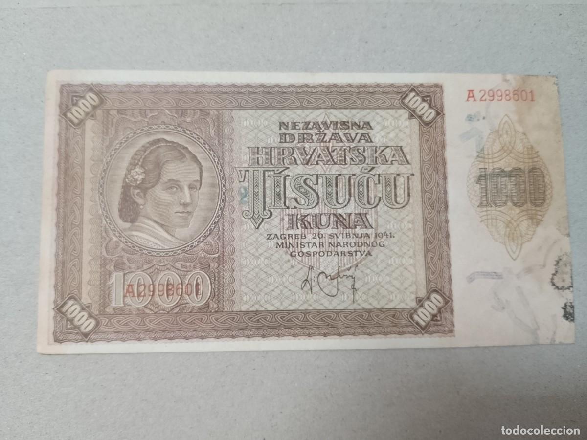 Billetes extranjeros: Billete Croacia, 1000 Kuna, a&ntilde;o 1941, serie A