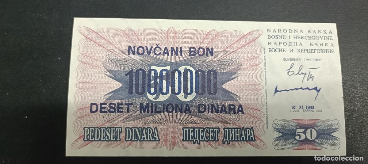 Billetes extranjeros: BOSNIA HERZEGOVINA 10000000 DINARA EN 50 DINARA 1993 S/C P=36