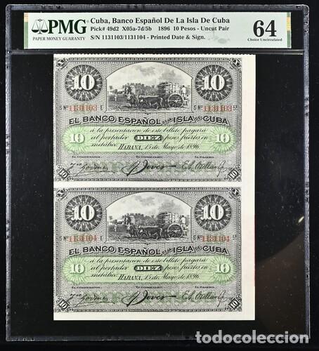 Billetes extranjeros: CUBA * BILLETE 10 PESOS 1896 PAREJA * PMG-64 (IC-1694)